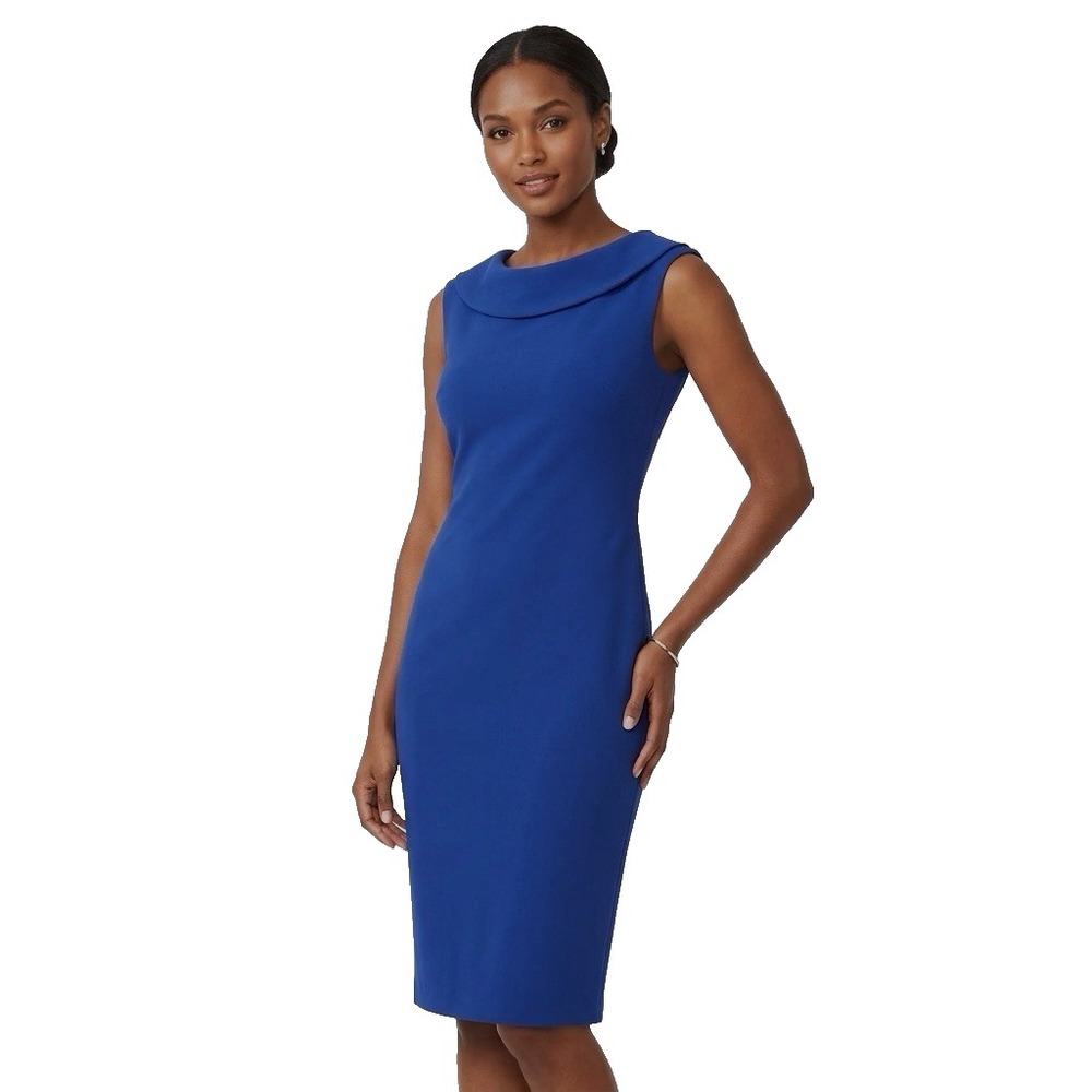Calvin Klein Sheath Dress Sz 8 Royal Blue Cowl Neck Sleeveless Tailored NEW